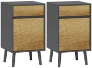 HOMCOM Lot de 2 noptiere masă de noapte cu sertare și dulap, stil modern, 40 x 39 x 69 cm, gri închis | Aosom Romania