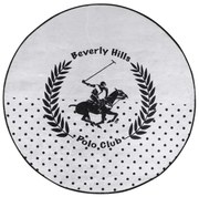 Covor Beverly Hills Polo Club 586BHP1124, Ø 120 cm, Catifea, Poliester, 1000 g/m², Antibacterian, Alb/Negru