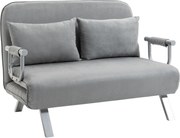 HOMCOM Canapea Pat de 2 Locuri cu Spătar Reglabil pe 5 Nivele, Canapea Pat Pliabilă cu 2 Perne, 105x80x78 cm, Gri Deschis | Aosom Romania