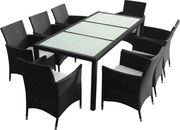 vidaXL Set mobilier de exterior cu perne, 9 piese, negru, poliratan