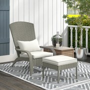 Outsunny Scaun Adirondack cu taburet din rachita pentru terasa, Scaun de exterior pentru semineu cu perne, spatar inalt | Aosom Romania