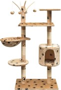 vidaXL Ansamblu pisici, funie de sisal, 125 cm, imprimeu lăbuțe, bej