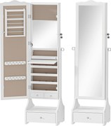 HOMCOM Oglindă pentru bijuterii cu iluminare LED Dulap bijuterii cu oglindă reglabilă pe 4 unghiuri Sertare Etajeră interioară pliabilă Alb | Aosom Romania