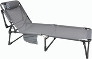 Șezlong pliabil cu pernă, gri, 189 x 63 x 34 cm