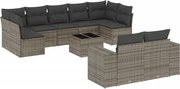 vidaXL Set mobilier de grădină cu perne, 10 piese, gri, poliratan