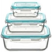 Set 3 cutii alimentare 5five, dreptunghiulare, din sticla cu inchidere ermetica