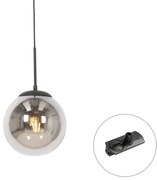 Lampă suspendată Art Deco neagră cu sticlă fumurie, inclusiv adaptor de șină monofazat - Iconic Flore