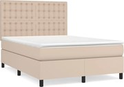 vidaXL Pat box spring cu saltea, cappuccino, 140x190cm piele ecologică