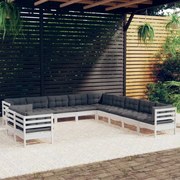 vidaXL Set mobilier grădină cu perne, 11 piese, alb, lemn masiv de pin