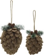 Set 2 ornamente decorative din velur textil maro, cu conuri de brad, 15x8 cm, „Pomme de Pin"