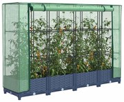 vidaXL Pat de flori înălțat cu prelată de seră, aspect ratan, 160x40x123 cm