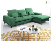 Canapea colțar extensibilă tapițată ALTA, formă în L, cu spațiu de depozitare, șezlong pe dreapta, verde