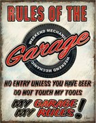 Placă metalică Rules of the Garage