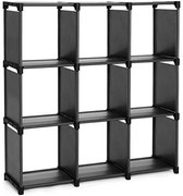 Organizator cu 9 cuburi, textil / plastic, negru, Songmics