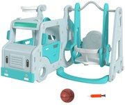 Set de jocuri pentru copii 6 în 1 cu tobogan, leagăn, cerc și mașină cu volan, pentru copii 18-48 de luni, albastru AIYAPLAY | Aosom Romania