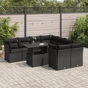 vidaXL Set mobilier de grădină cu perne, 9 piese, negru, poliratan