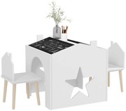 AIYAPLAY Set de 3 Piese cu 2 Scaune pentru Copii și Măsuță cu Tablă, Mobilier pentru Copii, 61x58x59 cm, Alb | Aosom Romania