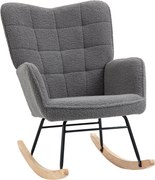 HOMCOM Fotoliu Balansoar Relaxant cu Brațe, Structură din Oțel și Picioare din Lemn de Fag, 71x98x101 cm, Gri Închis | Aosom Romania
