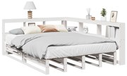 vidaXL Pat cu bibliotecă fără saltea, alb, 135x190 cm, lemn masiv pin