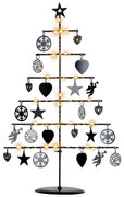 Brad decorativ de Crăciun din metal - negru, 25 LED-uri, alb