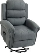 HOMCOM Fotoliu de masaj cu funcție de ridicare, fotoliu relax, cu vibrații, cu funcție de înclinare, aspect in, gri | Aosom Romania