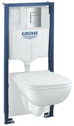 Set vas WC suspendat cu capac Grohe Start Edge rezervor incastrat Solido 5 in 1 cu clapeta crom Even