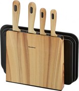 Set de cuțite și tăvi de tăiat Klausberg KB 9037, 8 piese, oțel inoxidabil, suport, maro/negru