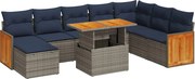 vidaXL Set canapele grădină perne 11 piese, gri, poliratan/lemn acacia