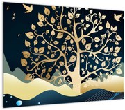 Tablou pe sticlă cu copac auriu (70x50 cm)