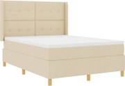 vidaXL Pat cu arcuri cu saltea cu headboard Crem 140 x 190 cm țesătură