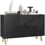 HOMCOM Dulap de Depozitare cu 2 Dulapuri și Raft Reglabil pe 3 Niveluri, Bufet Modern din PAL și Metal, 120x40x75 cm, Negru și Auriu | Aosom Romania
