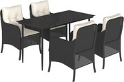 vidaXL Set mobilier de grădină cu perne, 5 piese, negru, poliratan