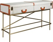 Consola LUX design italian, Tesatura gri deschis, Piele, Metal Golden