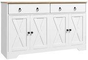 HOMCOM Bufet mobilier de depozitare dulap de bucătărie stil rustic 2 sertare și 2 dulapuri rafturi la înălțimi reglabile alb | Aosom Romania