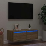 vidaXL Comodă TV cu lumini LED, stejar sonoma, 75x35,5x25 cm
