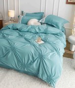 Lenjerie pat dublu, Inimi Brodate, 6 Piese, Finet Premium - Verde deschis