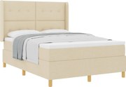 vidaXL Pat cu arcuri cu saltea cu headboard Crem 140 x 190 cm țesătură