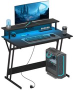 HOMCOM Birou de Gaming cu Lumini LED și Suport pentru Monitor, Masă Gaming cu Port USB și TYPE C, 100x60x88,5 cm, Negru | Aosom Romania