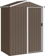 Outsunny Magazie de Grădină 1.1m² din Oțel Galvanizat, Capannă de Grădină cu Ușă Glisantă Blocabilă, Acoperiș Înclinat, Mănuși, Magazie pentru Unelte, 136x87x179 cm, Maro | Aosom Romania