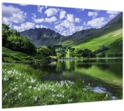 Tablou pe sticlă - Peisaj cu un lac (70x50 cm)
