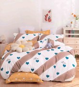 Lenjerie Pat Dublu, 4 Piese, Bumbac Satinat Superior - Inimioare Turcoaz