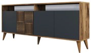 Comodă gri antracit/în culoare naturală joasă cu aspect de lemn de nuc 180x79 cm Milan – Kalune Design