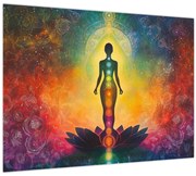 Tablou pe sticlă - Femeie și chakre (70x50 cm)
