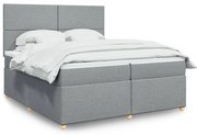 vidaXL Pat box spring cu saltea, gri deschis, 200x200 cm, textil