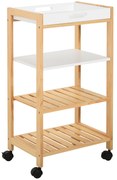 HOMCOM Carucior de bucatarie cu 4 nivele din MDF si lemn de pin cu 4 roti pivotante, 40x30x76 cm, alb si maro | Aosom Romania