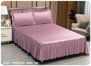 Husa Pat din Satin cu Volanase + 2 Fete de Perna, Roz Pudra