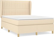 vidaXL Pat box spring cu saltea, crem, 140x200 cm, textil