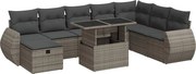 vidaXL Set canapele de grădină, 9 piese, cu perne, gri, poliratan