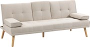 HOMCOM Canapea extensibila extensibila cu 3 locuri in stil scandinav, cu 2 cotiere detasabile si tapiterie, bej | Aosom Romania