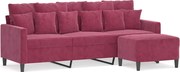 vidaXL Canapea cu 3 locuri și taburet, roșu vin, 180 cm, catifea